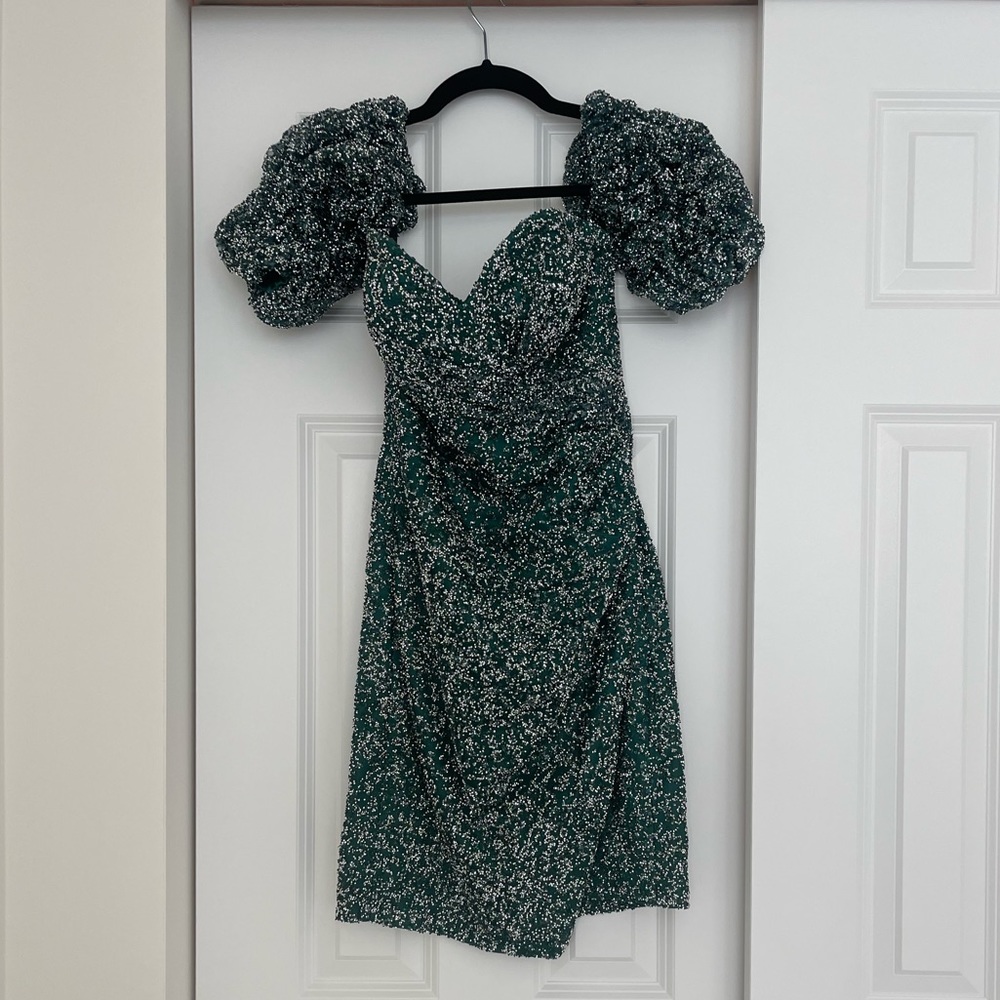 Emerald Green Beaded Cocktail Dress